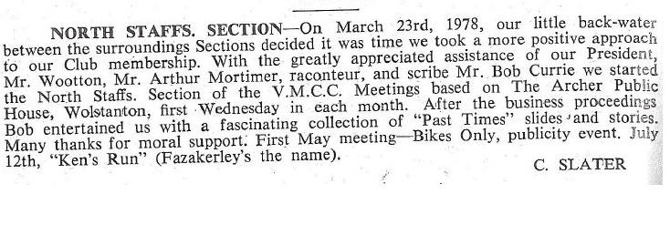 N Staffs 1978 journal notes